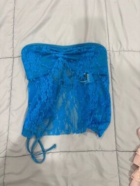 SHEIN Bright Blue Lace Strapless Bandeau Bustier